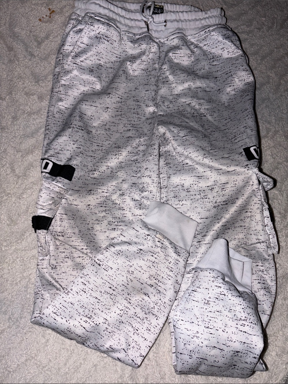 Kids Size 18 White Speckled Cargo Jogger Pants